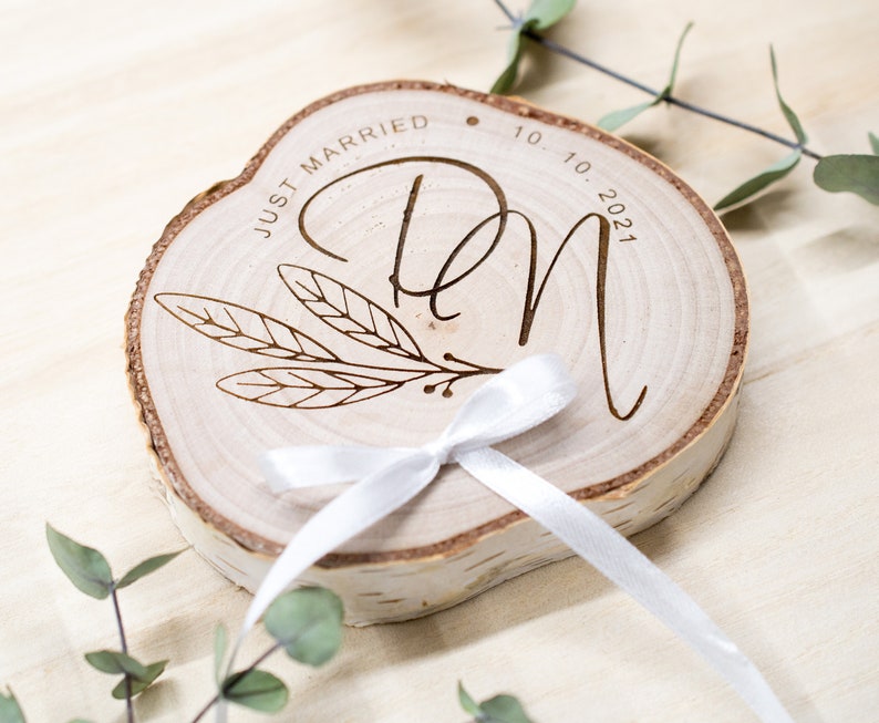 Personalized Wedding Ring bearer, Wooden Ring Pillow, Tree Slice Ring Bearer, Rustic Wedding Decor, Rustic Tree Slice, Ring Holder, image 2