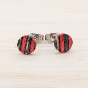 Upcycling ear studs 6mm, Summer Spring post earrings wooden, Recycling Earrings, mens stud earrings handmade, Gift for her, unisex jewelry