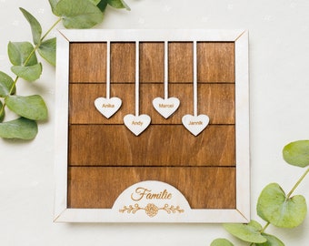 Personalisiertes Familienschild 2-5 Personen Holzschild Geschenk für Familie, Mutter, zur Hochzeit, zum Einzug, Stammbaum, Geburtstag, Dekor