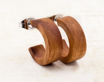 Wooden Hoop Earrings Wood Ear Studs Creolen 16mm small Hoops Post earrings Boho