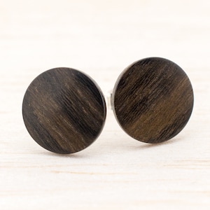 Wood earrings Ø11mm Wooden ear studs Thin post studs round Fake Plug Gauge Earrings wood faux illusion personalized wooden ear studs image 1