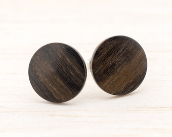 Wood earrings Ø11mm Wooden ear studs Thin post studs round Fake Plug Gauge Earrings wood faux illusion personalized wooden ear studs