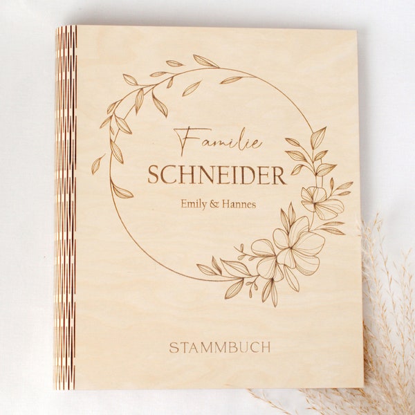 Stammbuch der Familie personalisiert aus Holz | DIN A5 A4 | Einzigartiges Hochzeitsgeschenk Paar | für Standesamt Kirche | Freie Trauung