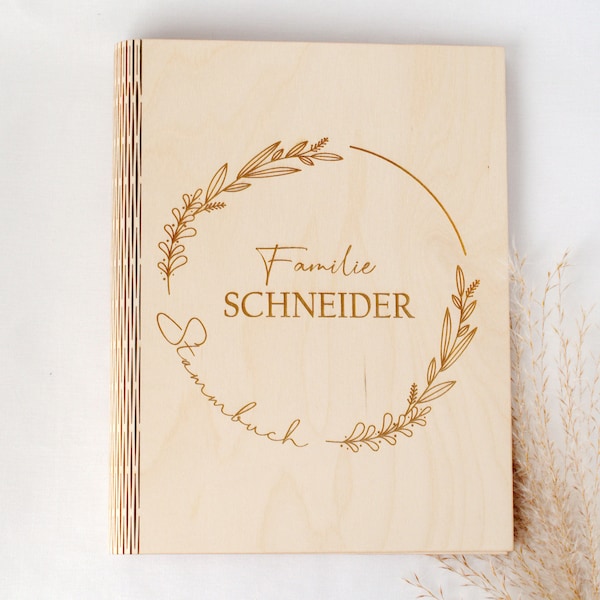 Stammbuch der Familie personalisiert aus Holz | DIN A5 A4 | Einzigartiges Hochzeitsgeschenk Paar | für Standesamt Kirche | Geschenkidee