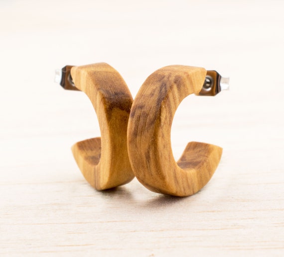 Small wooden hoop earrings sale