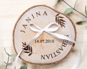 Wedding Ring bearer, Wooden Ring Pillow, Tree Slice Ring Bearer, Rustic Wedding Decor, Rustic Tree Slice, Ring Holder, Personalized Name