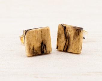 Ohrstecker Viereck 8x8mm aus Holz, Geometrische Ohrringe, Hölzerne Ohrstecker für Männer und Frauen, Geschenk Idee Holzschmuck, handgemacht