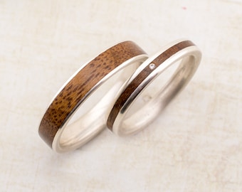 Trauringset Verlobungsringe Ringset mit Holz Bentwood Eheringe Gold Roségold Silber Platin Palladium Bugholz Ring aus Holz handgemacht