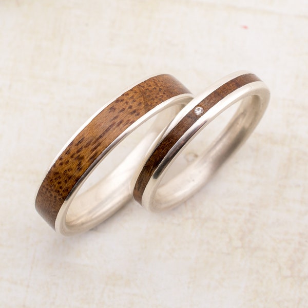 Wedding band Set Wooden Bentwood Rings Gold Silver Roségold matching Rings couple Ring Wooden Custom order wood rings couples engangement