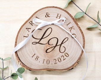 Holz Ringkissen, Baumscheibe Birke Holzscheibe Hochzeit, Gravur, Ringträger Trauringe, alternatives Ringkissen aus Holz, Ringträgerkissen,