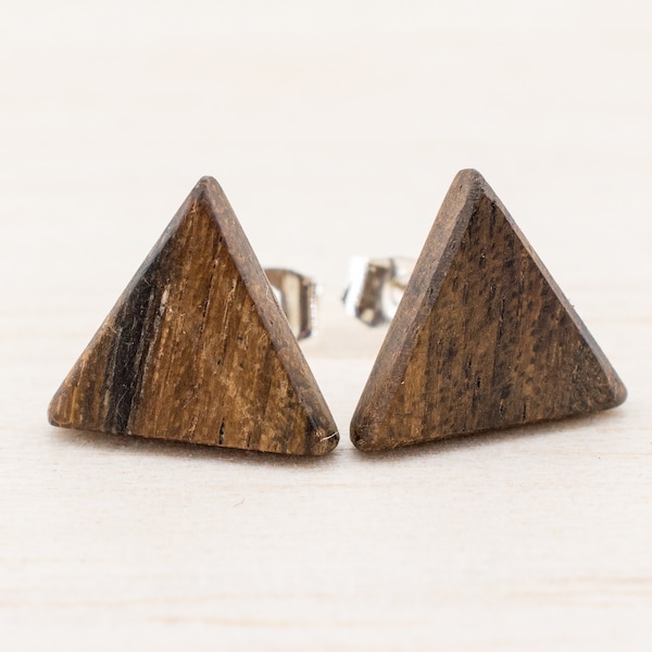 Geometrische Ohrstecker Holz Dreieck Triangle Ohrringe hölzerne Fake Plugs Kleine Ohrringe Mini Ohrringe wooden earrings wood post studs