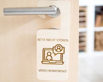 Door hanger video conference do not disturb, door sign please do not disturb, pendant wooden door hanger conference, home office, office sign home office