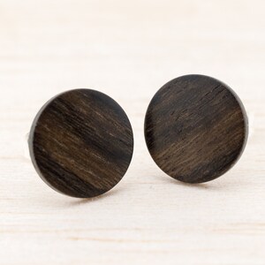 Wood earrings Ø11mm Wooden ear studs Thin post studs round Fake Plug Gauge Earrings wood faux illusion personalized wooden ear studs image 2