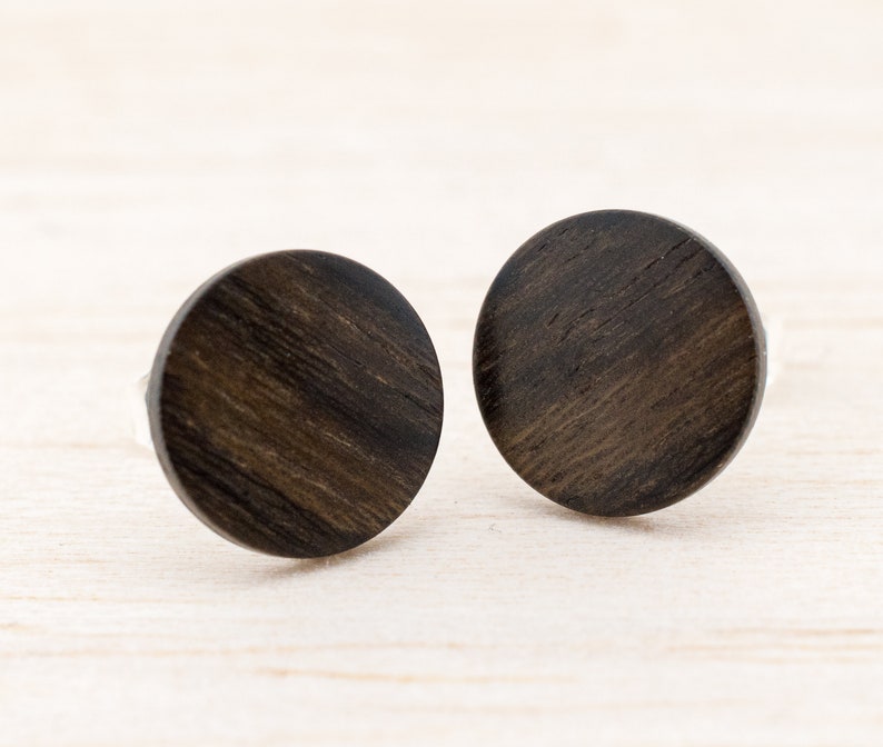 Wood earrings Ø11mm Wooden ear studs Thin post studs round Fake Plug Gauge Earrings wood faux illusion personalized wooden ear studs image 2