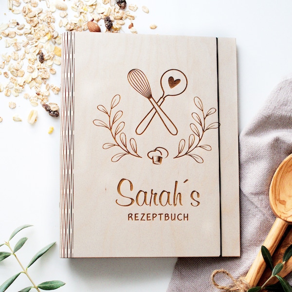 Rezeptbuch zum Selberschreiben | A4 A5 |  Personalisiertes Kochbuch Rezeptordner aus Holz | Personalisiertes Geschenk - Lieblingsrezepte
