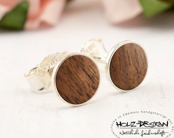 925 Silver Wooden ear studs wood cabochon earrings natural jewelry choose your wood timber earstuds Ged. Mahagony