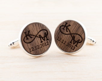 Custom Cufflinks Wood, Personalized Gift for Him, Engraved Cufflinks, 5th anniversary Gift, Romantic Gift for Husband, Wedding gift Groom