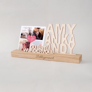 Fotohalter Bilderleiste aus Holz auf Wunsch mit Gravur, Fotoleiste, Bildständer, Kartenständer, Kartenhalter, Polaroid, Holzleiste aus Eiche