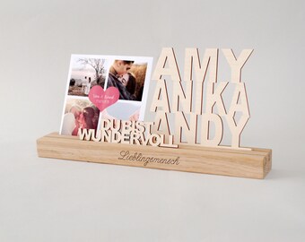 Photo holder picture bar made of wood with engraving on request, photo bar, picture stand, card stand, card holder, Polaroid, wooden bar made of oak