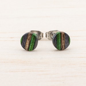 Upcycling ear studs 6mm, Skateboard post earrings wooden, Recycling Earrings, mens stud earrings handmade, Gift for her, unisex jewelry