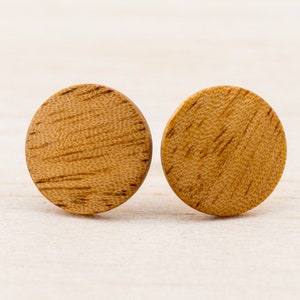 Wood earrings Ø11mm Wooden ear studs Thin post studs round Fake Plug Gauge Earrings wood faux illusion personalized wooden ear studs