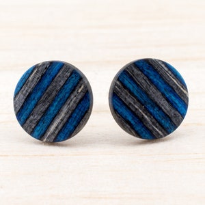 Stud earrings Skateboard 11mm, post earrings wooden, Recycling Upcycling Earrings, mens stud earrings handmade, Gift for her, unisex jewelry