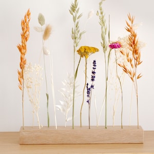 Blumenleiste mit Trockenblumen aus edler Eiche, Flower Blumenbar Holz Arrangement Flowergram, getrocknete Blumen Holzständer, haltbar