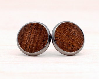 Wooden Ear Studs, Cabochon Earrings black, Earrings Studs Wood, Gift for her, Gift for Women Girlfriend, for Men, natural jewelry earstuds