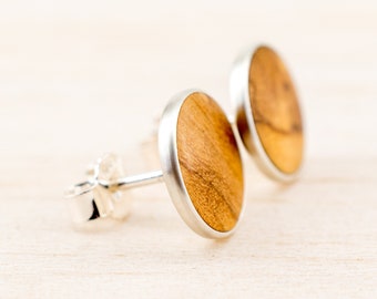 925 Silver Wooden ear studs wood cabochon earrings natural jewelry choose your wood timber earstuds