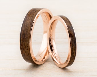 Wedding band Set Wooden Bentwood Rings Gold Silver Roségold matching Rings couple Ring Wooden Custom order wood rings couples engangement