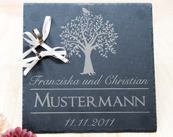 Alternatives Ringkissen, Schiefer Ringträger personalisiert, mit Namen Datum Gravur, alternatives Ringkissen Hochzeit, Ringträgerkissen,