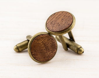 Vintage Wood Cuff Links Mens Jewelry Groom Cufflinks for rustic country wedding Gift for man Wood handmade Bronze