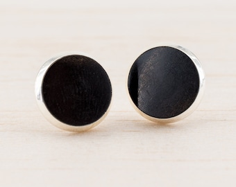 Wooden Ear Studs, Cabochon Earrings black, Earrings Studs Wood, Gift for her, Gift for Women Girlfriend, for Men, natural jewelry earstuds