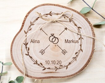 Personalized Wedding Ring bearer, Wooden Ring Pillow, Tree Slice Ring Bearer, Rustic Wedding Decor, Rustic Tree Slice, Ring Holder,