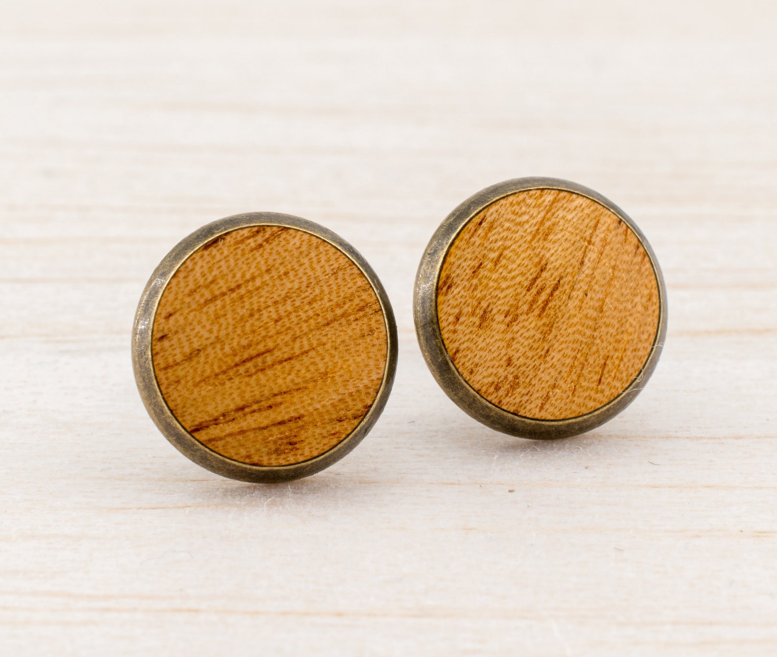 Wooden Stud Earrings Cabochon Earrings Black Ear Studs Wood Etsy
