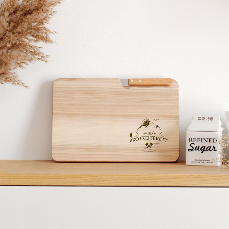 Wooden snack board personalized with knife, gifts for men, cutting board with name, snack board, snack board, breakfast board