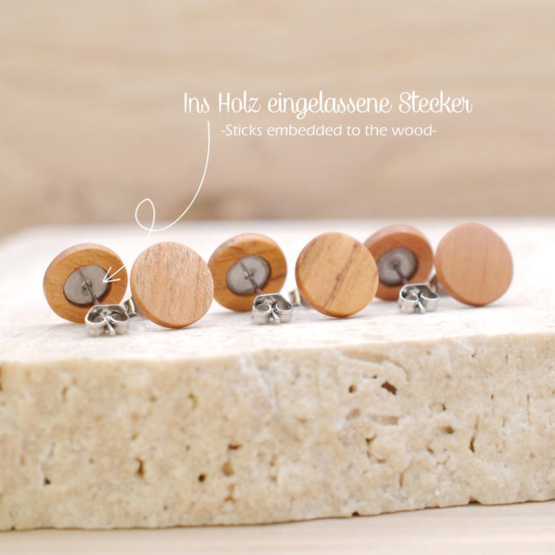 Holz Ohrstecker mit flacher eingelassener Stecker für harmonischen Sitz