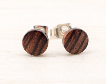 Ø6mm Tiny Wooden ear studs Extra small post studs round Organic Fake Plug Gauge Earrings wood fake piercing illusion personalized