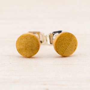 Ø6mm Tiny Wooden ear studs Extra small post studs round Organic Fake Plug Gauge Earrings wood fake piercing illusion personalized