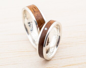 925 Silver Bentwood Band matching Rings couple Ring Wooden Custom order wood rings couples engangement wedding bands rustic country wedding