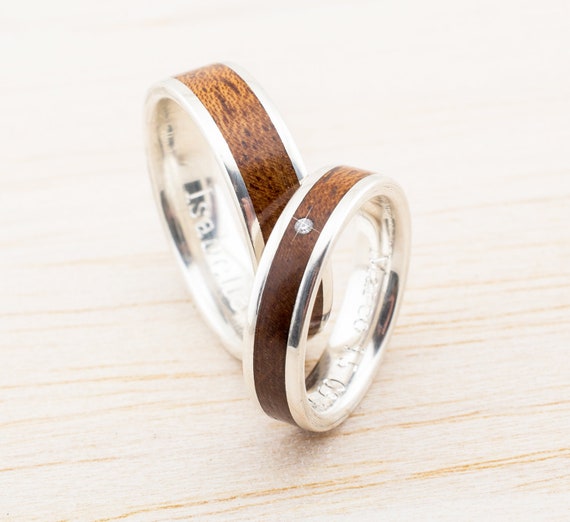 925 Silver Bentwood Band Matching Rings Couple Ring Wooden Custom