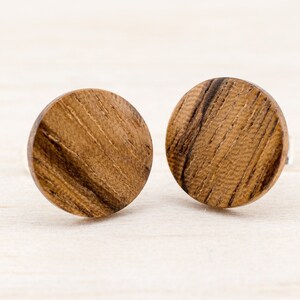 Wood earrings Ø11mm Wooden ear studs Thin post studs round Fake Plug Gauge Earrings wood faux illusion personalized wooden ear studs
