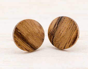 Wood earrings Ø11mm Wooden ear studs Thin post studs round Fake Plug Gauge Earrings wood faux illusion personalized wooden ear studs