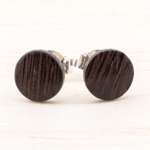 Tiny Wooden earrings Ø8mm wood ear studs small post studs round Organic Fake Plug Gauge Earrings wood fake piercing illusion personalized