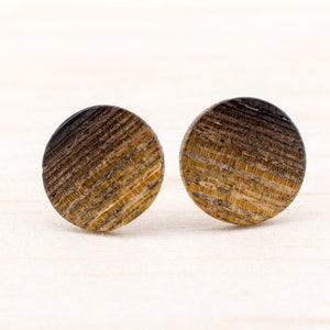 Ø11mm Wooden ear studs Extra Thin post studs round Organic Fake Faux Plug Gauge Earrings wood fake piercing illusion personalized