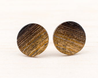 Ø11mm Wooden ear studs Extra Thin post studs round Organic Fake Faux Plug Gauge Earrings wood fake piercing illusion personalized