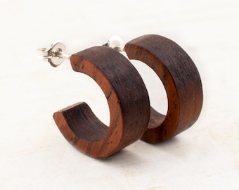 Wooden Hoop Earrings Wood Ear Studs Creolen 16mm small Hoops Post earrings Boho