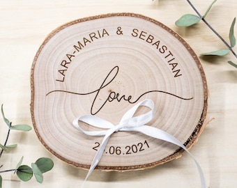 Wedding Ring bearer, Wooden Ring Pillow, Tree Slice Ring Bearer, Country Wedding Decor, Rustic Tree Slice, Ring Holder, Personalized Name