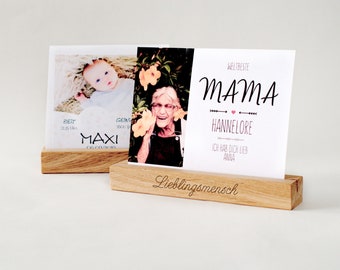 Photo holder picture bar made of wood with engraving on request, photo bar, picture stand, card stand, card holder, Polaroid, wooden bar made of oak