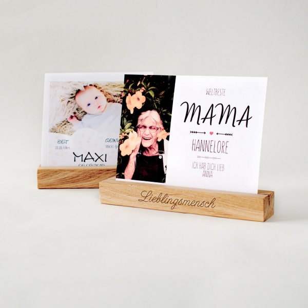 Photo holder picture bar made of wood with engraving on request, photo bar, picture stand, card stand, card holder, Polaroid, wooden bar made of oak